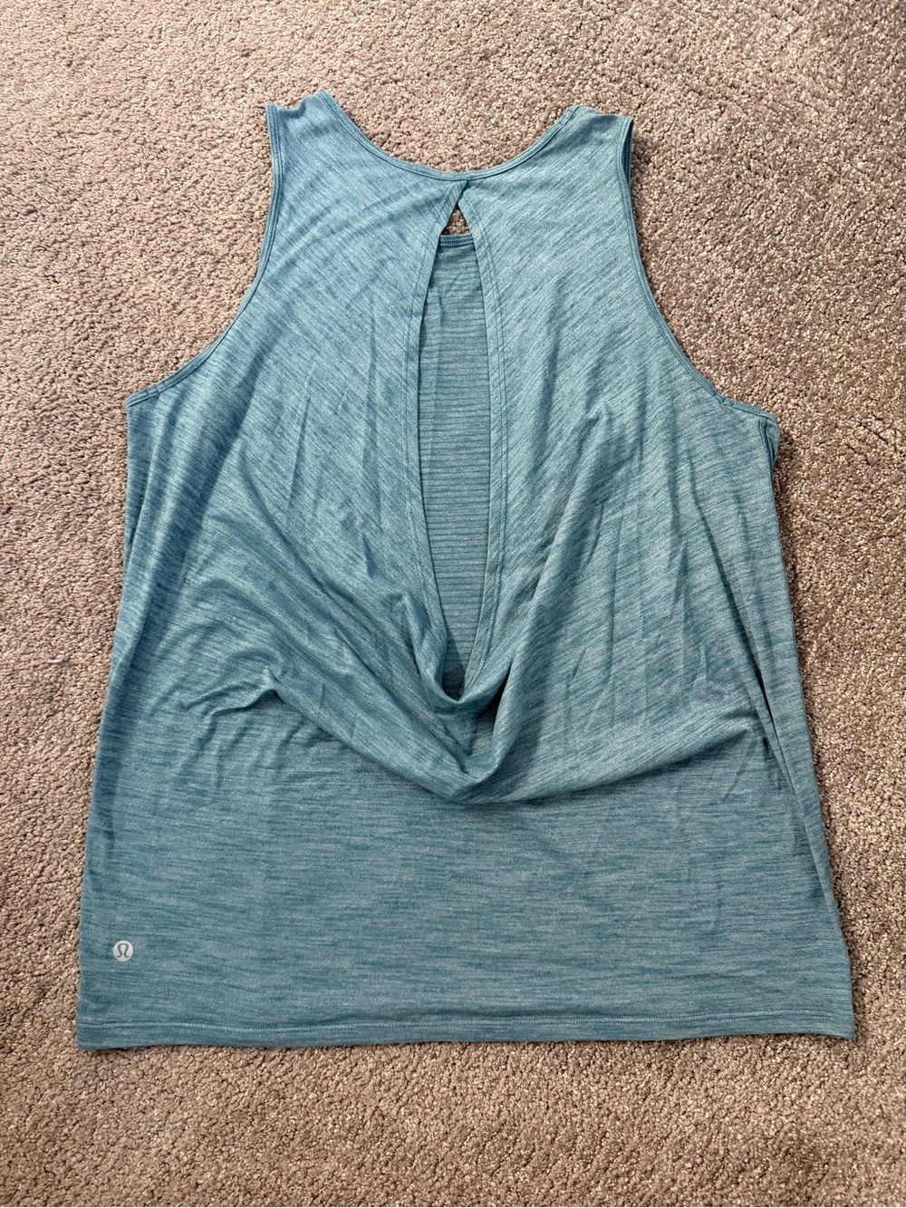 Lululemon Tank Top Heathered Teal Open Back Sz 10/12 Athleisure Yoga Gym